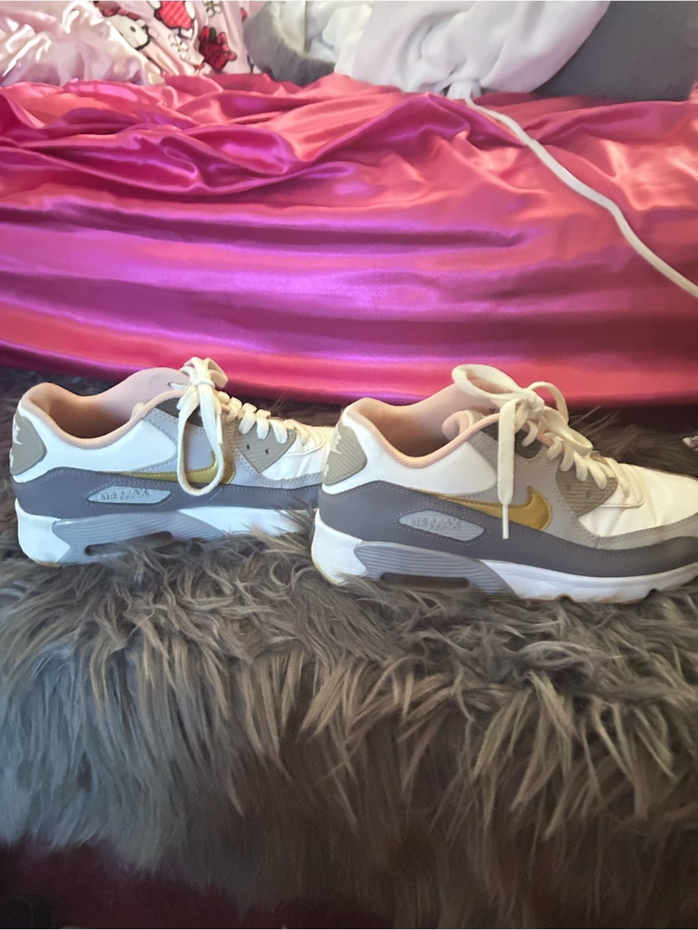 Nike White Gray Sneakers with Gold Swoosh and Pink Lining - Picture 4 of 4